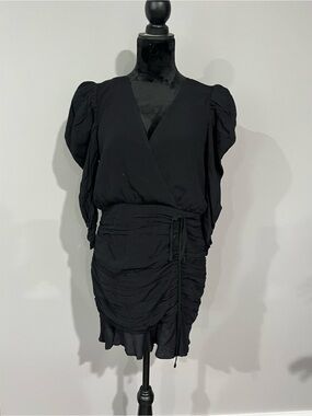 Black Ruched Wrap Mini Dress